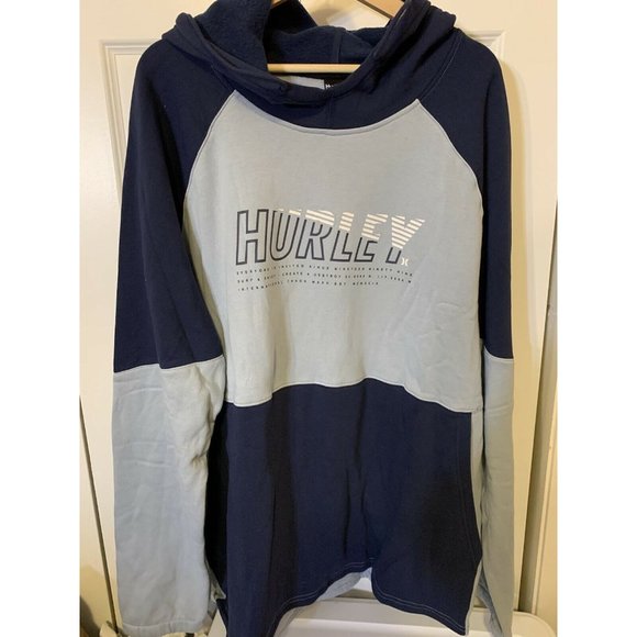 New Hurley Men's Sz XXL Blue Gray Color Block Pullover Hoodie NWT - Picture 1 of 8